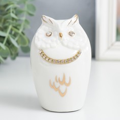 Сувенир керамика Белый филин с ожерельем с золотом стразы 10х6х5 см No Brand