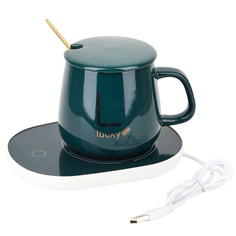 Кружка с крышкой и ложкой Lucky (зеленая) v=440 мл работает от USB KENG-1060065-2 Nouvelle