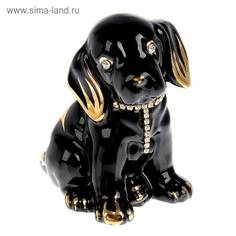 Сувенир керамика Щенок в ошейнике черный, со стразами, 11х11,5х7 см No Brand