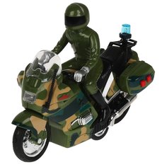 Мотоцикл Технопарк армейский, с фигуркой, пластиковый, инерционный, свет, звук МОТОFIG-15Р