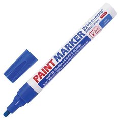 Маркер-краска лаковый (paint marker) 4 мм, СИНИЙ, НИТРО-ОСНОВА, алюминиевый корпус, BRAUBE Brauberg
