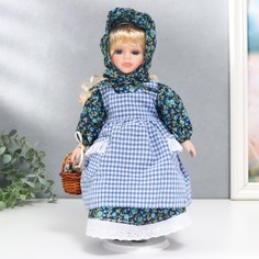 Кукла коллекционная керамика "Маруся в синем цветочном платье и косынке" 30 см No Brand