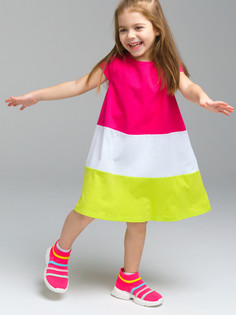 Платье детское PlayToday 12322284, цвет фуксия, белый, светло-зеленый, размер 104