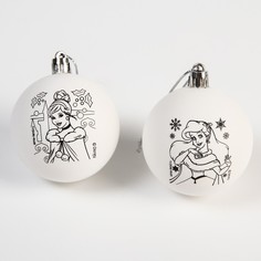 Новогоднее елочное украшение под раскраску Принцессы, набор 2 шт, р-р шара 5,5 см No Brand