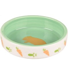Миска керамическая для мелких животных Flamingo AILA, белый, зеленый, 8.5 x 8.5 x 2.8 см