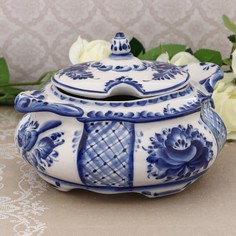 Супница «Цветы», D=23 см, H=15 см, малая, гжель No Brand