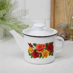 Керченская эмаль Чайник цилиндрический, 1 л, деколь МИКС, цвет белый