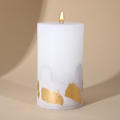 Свеча интерьерная белая с бетоном (поталь), 9,5 х 6 см No Brand