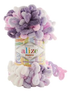 Пряжа ALIZE Puffy color (6305), розово-бело-сиреневый, 5 шт. по 100 г