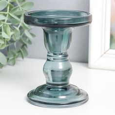 Подсвечник стекло "Подиум" d-2 и 7 см дымка 8,5х8,5х11 см No Brand