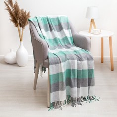 Плед Пикник140х200 см, белый-зелёный-серый, хлопок 20%, пан 40%, полиэстер 40% Vladi