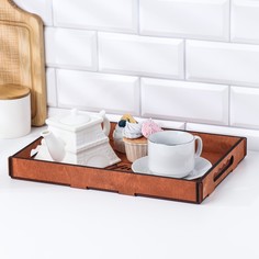 Поднос деревянный "Доброе утро" с декором 35,3х24,8х4 см No Brand