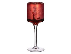 Подсвечник-бокал БАГРЯНЫЙ ЛЕС под чайную свечу, стеклянный, красный, 20 см, Edelman