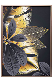 89vor-golden leaves-4 холст золотые листья-4 100х70 см, багет( латунь),поталь (garda decor) золотой