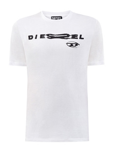 Футболка из хлопкового джерси с контрастным принтом Diesel