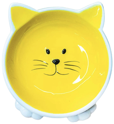 Миска для кошек Mr,Kranch керамическая Мордочка кошки на ножках 100 мл желтая