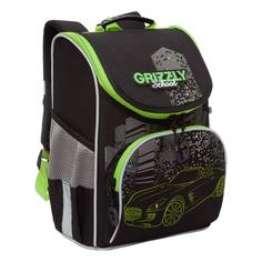 Рюкзак школьный с мешком Grizzly RAm-385-2 /1 черный-салатовый