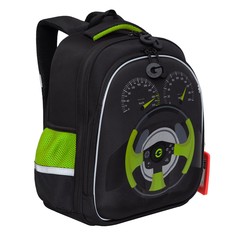 Рюкзак школьный Grizzly RAz-387-4 /2 черный-салатовый