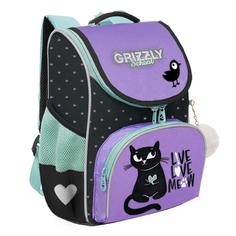 Рюкзак школьный с мешком Grizzly RAm-384-1 /1 черный-сиреневый
