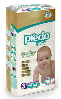 Подгузники Predo Baby Midi №3 Преимущественная 44 шт. 4-9 кг