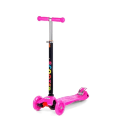 Самокат Scooter BKS-120 трехколесный с подсветкой, складной розовый