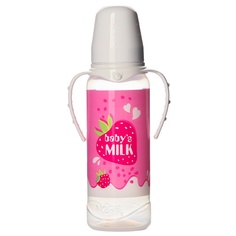 Бутылочка для кормления "Клубничное молоко" 250 мл цилиндр, с ручками Mum&Baby
