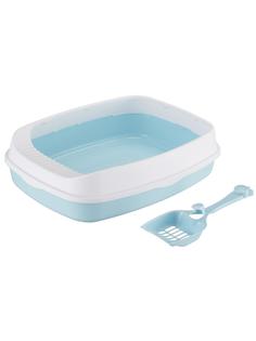 Туалет-лоток с бортиками Pet-it Classic 46*34*12 совок в комплекте голубой
