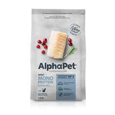 Сухой корм для кошек AlphaPet Monoprotein из белой рыбы, 1.5 кг