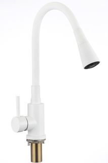 Смеситель для кухонной мойки Эверест Миф, с гибким силиконовым изливом, режим душ, белый