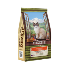 Сухой корм для стерилизованных и кастрированных кошек DEZZIE, Индейка и Курица, 400 г