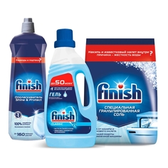 Набор Finish для ПММ Соль 3 кг+Classic Гель 1 литр+Ополаскиватель Shine & Protect 800мл