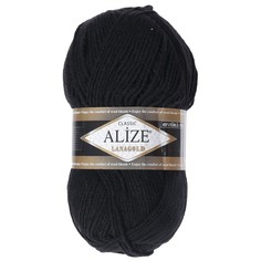 Пряжа ALIZE Lanagold, 51% акрил, 49% шерсть, 240 мх100 г, 60 черная