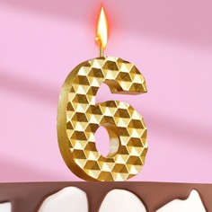 Свеча в торт на шпажке Соты, цифра 6, 11х4,3 см, золото No Brand
