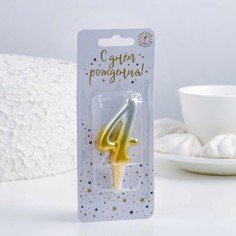 Свеча для торта цифра Овал 4, 3,7х7,8 см, золото-серебро No Brand