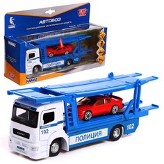 Машина металлическая KAMAZ Автовоз полиция, 20см, подвижные детали, свет, звук Технопарк