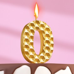 Свеча в торт на шпажке Соты, цифра 0, 11х4,3 см, золото No Brand