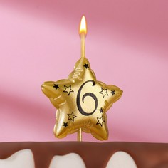 Свеча в торт на шпажке Воздушная звездочка, цифра 6, 9х4,2 см, золото No Brand