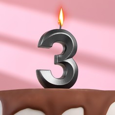 Свеча в торт Грань ,цифра 3 ,мокрый асфальт, 7.8 см No Brand