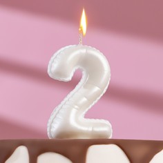 Свеча в торт Шары, цифра 2, жемчужный, 7 см No Brand