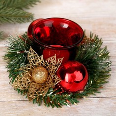 Подсвечник со свечой "Цветок, шарики" 11х5,5 см Зимнее волшебство