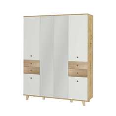 Шкаф 4-х створчатый с ящиками Аскис дуб ирландский/дуб светлый/молочный матовый No Brand