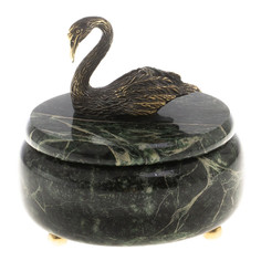 Шкатулка "Лебедь" из бронзы и змеевика 14,5 х 14,5 х 14,5 см Уральский сувенир