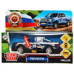 Машина металлическая Toyota Hilux, 12 см, свет/звук, двери, синий камуфляж Технопарк