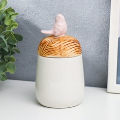 Шкатулка керамика "Белый воробей на жёлуде" высокая 14,4х7,2х7,2 см No Brand