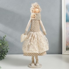 Кукла интерьерная "Девушка с кудряшками, платье в горох, с сердцем" 48,5х14х17 см No Brand