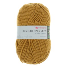 Пряжа Зимняя премьера 50%меринос.шерсть 50% акрил объёмный 150м/100гр (447-Горчица) Пехорка