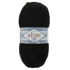Пряжа ALIZE Lanagold 800, 49% шерсть, 51% акрил, 800 мх100 г, 60 черная