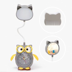 Часы-светильник Совушка, с будильником, зеркало, расческа, 800 мАч, дискретный ход, АА,USB No Brand
