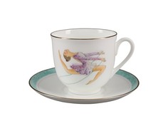 Чашка с блюдцем кофейная ИФЗ Форма Ландыш Рисунок Скакалка Костяной фарфор 180 мл. Императорский Фарфоровый Завод