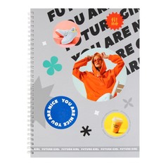Тетрадь А4, 80 л в клетку на гребне Future girl, твёрдая обложка, матовая с выборочным лак BG®